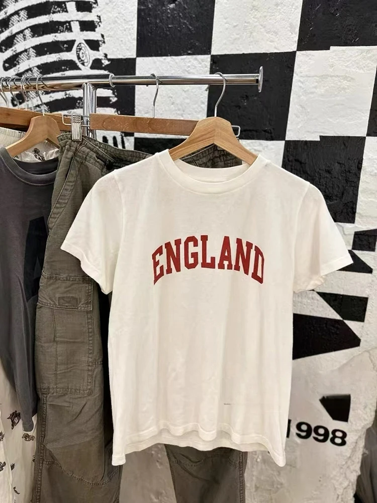 Женская хлопковая Футболка с круглым вырезом коротким рукавом и принтом букв