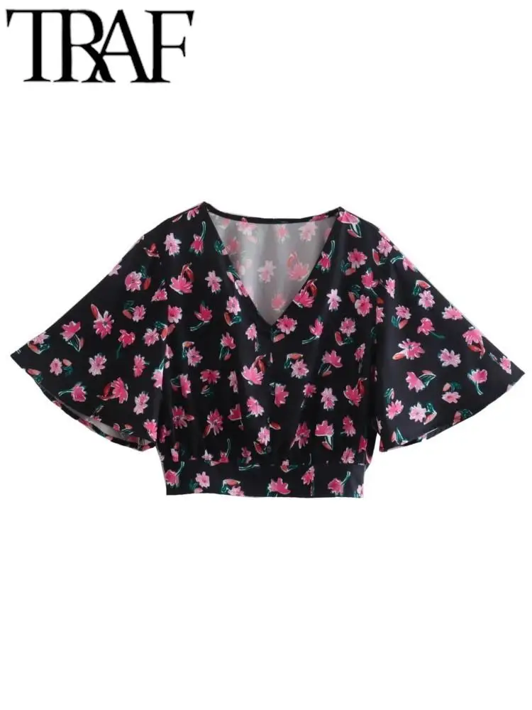 Костюм TRAF женский пляжный с коротким рукавом укороченный топ V-образным вырезом и