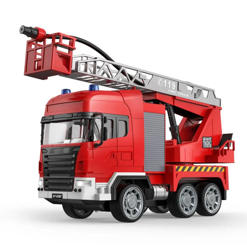 

E597 2.4ghz Anti-interference Remote Control Fire Truck Manual 360 Degree Rotary Console Lifting Ladder Car Model Children Toy