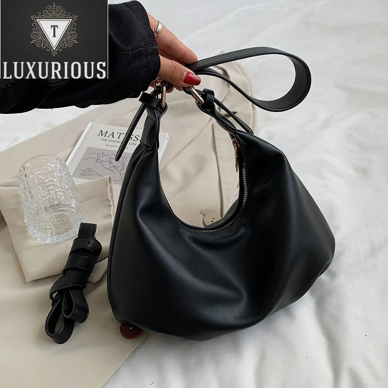 

Small Soft PU Leather Shoulder Crossbody Bags for Women 2023 Winter Luxury Lady Handbags and Purses Solid Color Black Simple