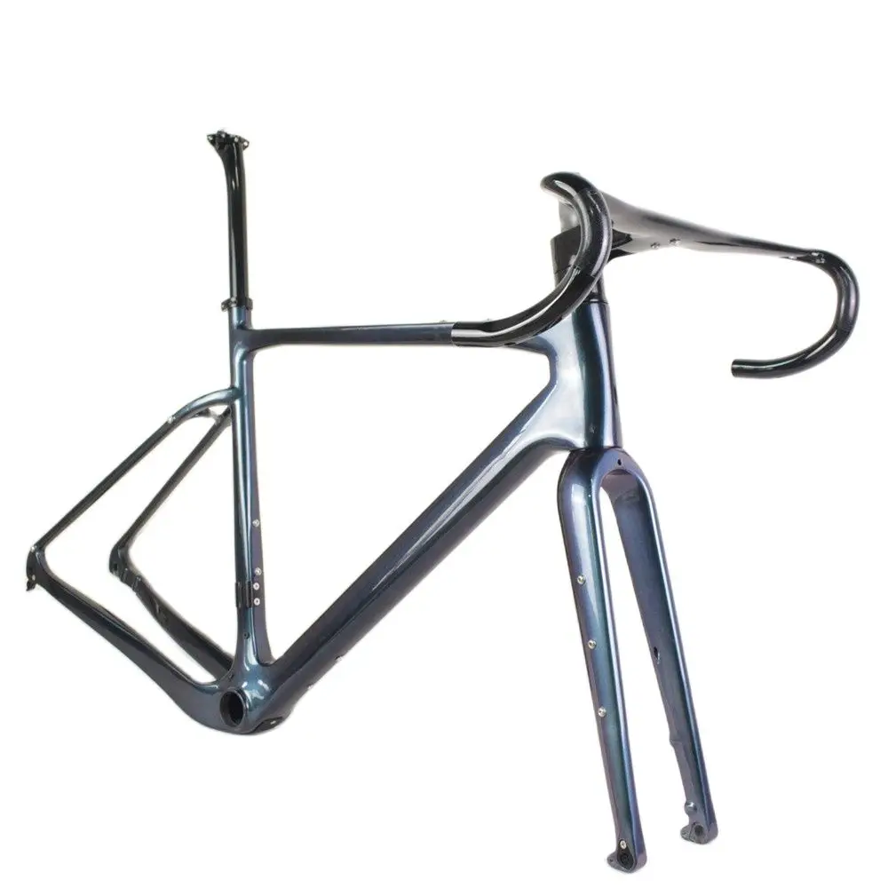 

Hot selling GF20 carbon gravel biking frame carbon cyclocross frameset with handlebar chameleon1008 paint