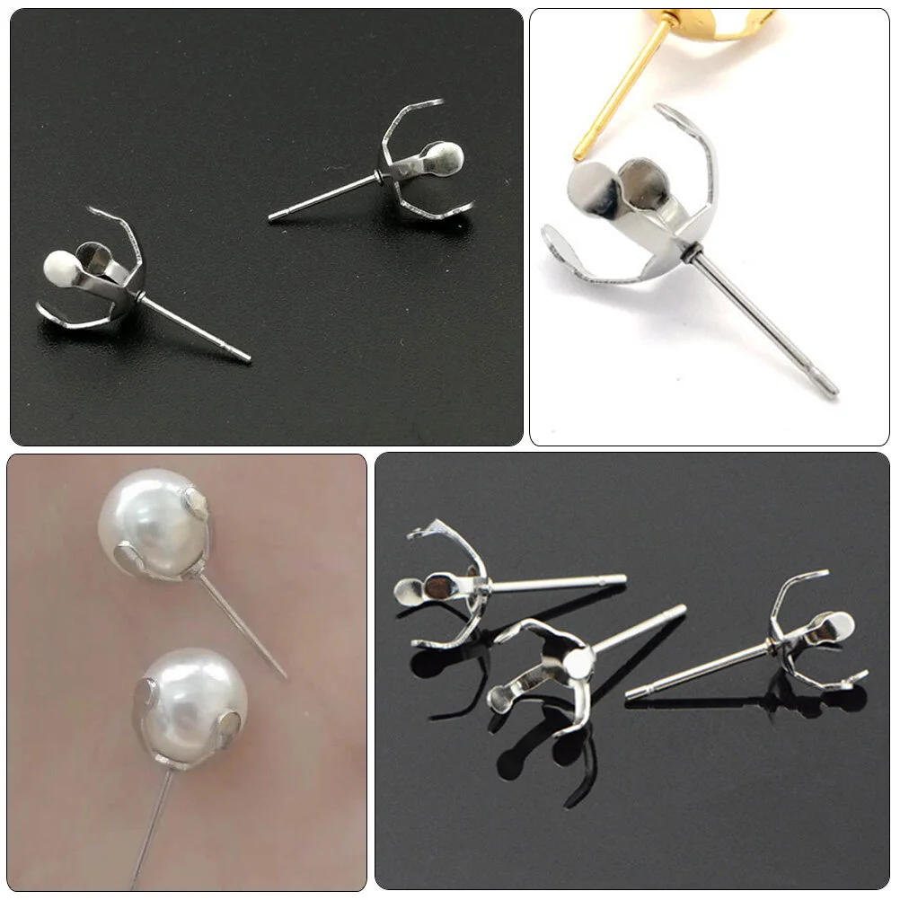 20 Pcs Women's Stud Earrings Studs Jewelries Post Claw Findings Blank DIY Accessories Stainless Steel Small Miss