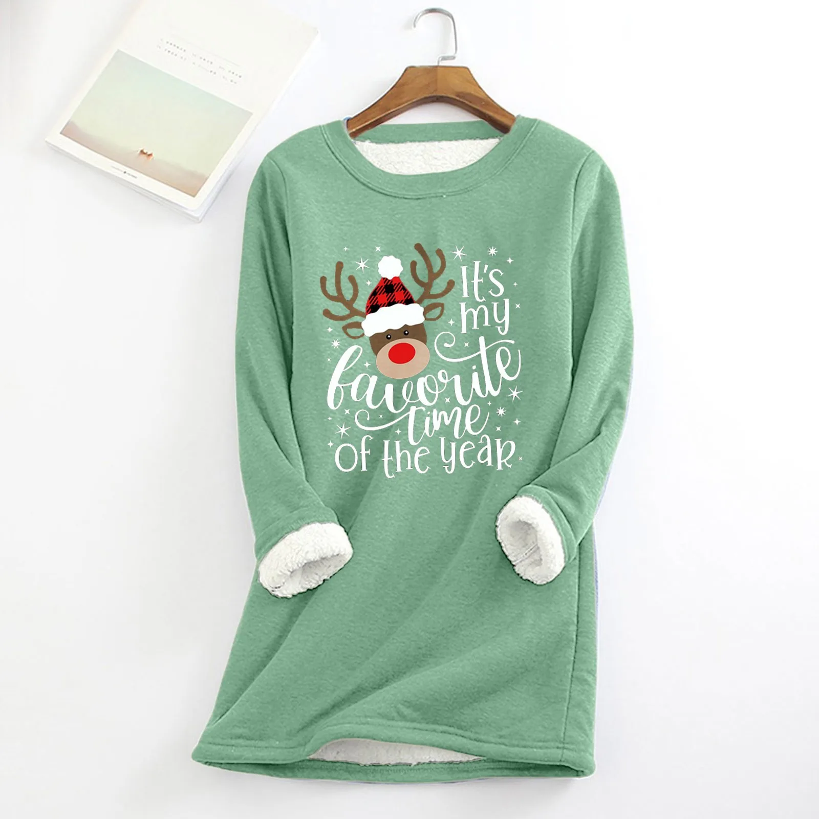 

Женская Повседневная рубашка с принтом, толстая флисовая толстовка, зимнее теплое мягкое модное нижнее белье с круглым вырезом, топ, модная ...