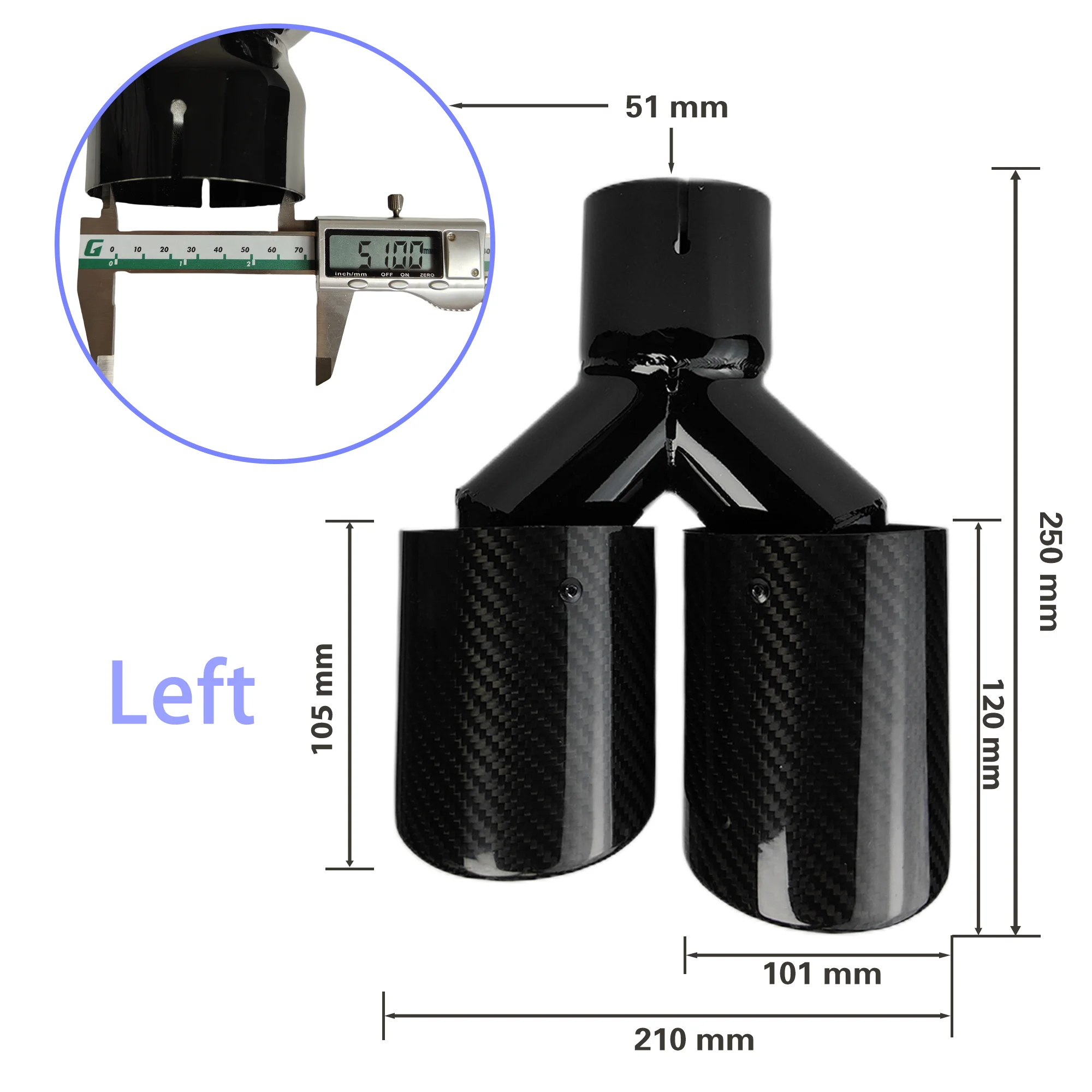 

Универсальный автомобильный глушитель из углеродного волокна, длина черного Y-образного двойного глянцевого глушителя из саржи