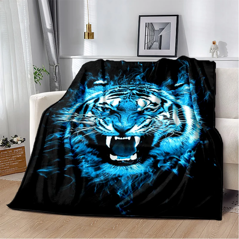 

Tiger Animal Cartoon Art HD Printing Soft Plush Sofa Bed Throwing Picnic Blanket Modern Flange Plush Blanket Noon Break Cover