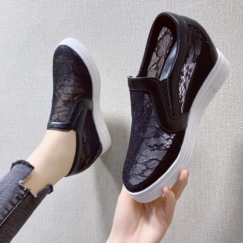 

Spring and summer mesh sneakers women's 2022 new thick-soled heightened small white shoes rhinestone hollow casual mesh shoes