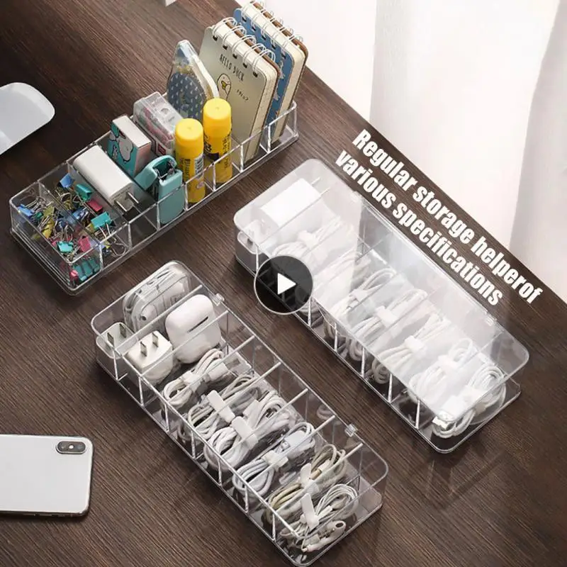 

Dustproof Desktop Data Cable Storage Case 8 Cells Material Storage Box Hub Transparent Sorting Box Portable