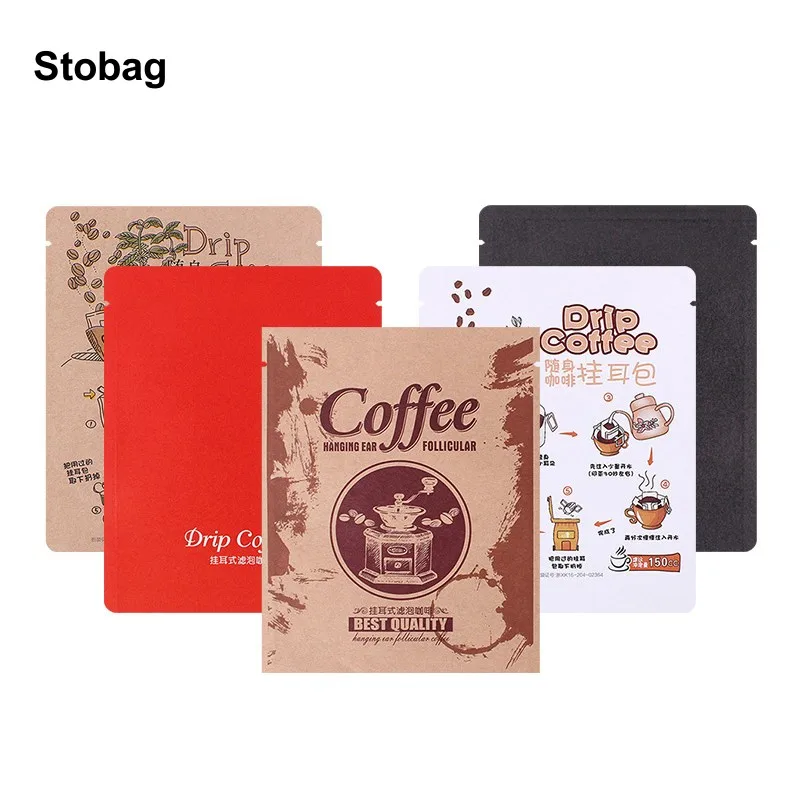 

StoBag 100pcs Kraft Paper Coffee Hanging Ear Bag Packaging Small Colorful Pocket Sealed for Beans Tea Powder Storage Pouches