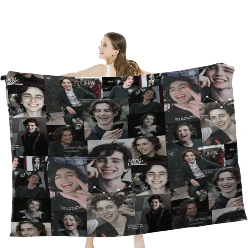 

Timothee Chalamet Collage Throw Blankets Soft Velvet Blanket Camping Bedding Blanket Cold Cinema or Travel