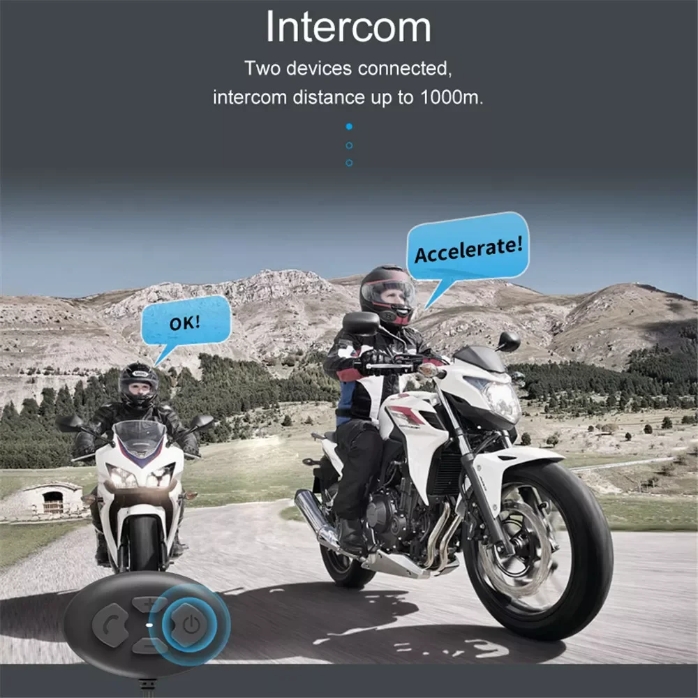 1000m Bluetooth 5.0 Intercom Motorcycle Helmet Headset for 2 Riders Handsfree Wireless Walkie Talkie Motor Stereo Interphone MP3 enlarge