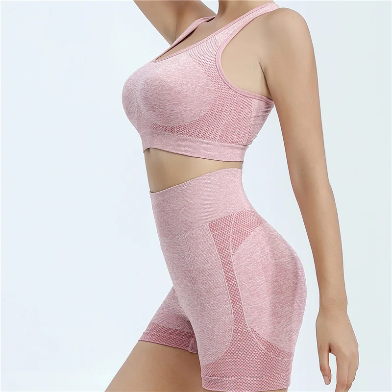 Seamless Yoga Set 2 Piece Workout Sport Bra High Waist Shorts Leggings Quick-dry Fitness Short Pant Sets Female Clothing Gym