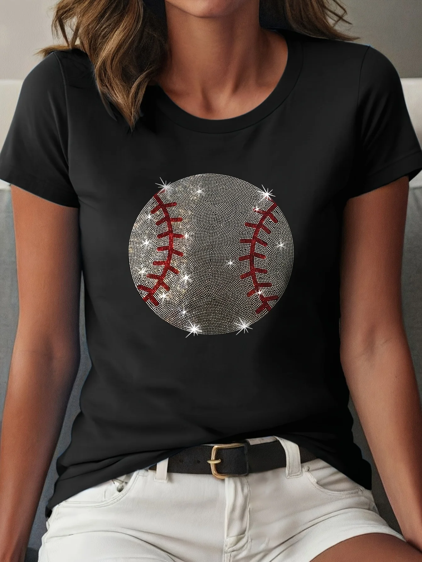 Женская Футболка Больших Размеров С Бейсбольным Принтом Повседневный Топ