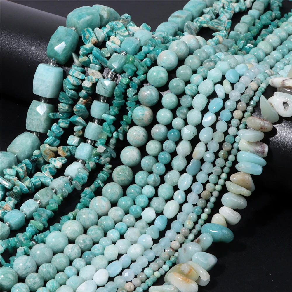 

Natural Blue Gem Stone Bead Amazonite Round Irregular Chips Loose Spacer Beads Diy Necklace Bracelet Earrings Handmade Accessori