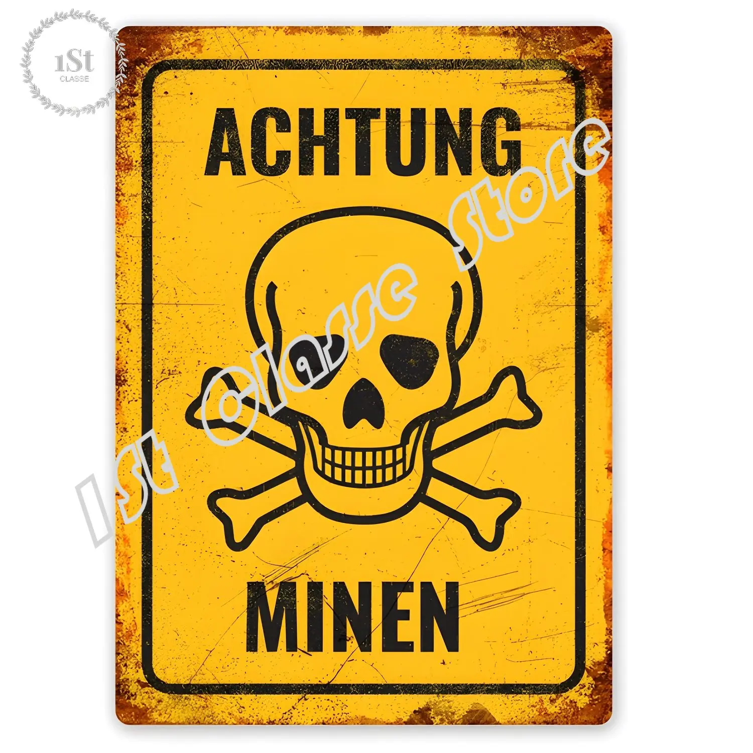 Фото Achtung Minen Оловянная вывеска, искусство, Украшение стен, винтажный алюминиевый Ретро металлический знак, железная роспись ретро, гаражная комн... №1