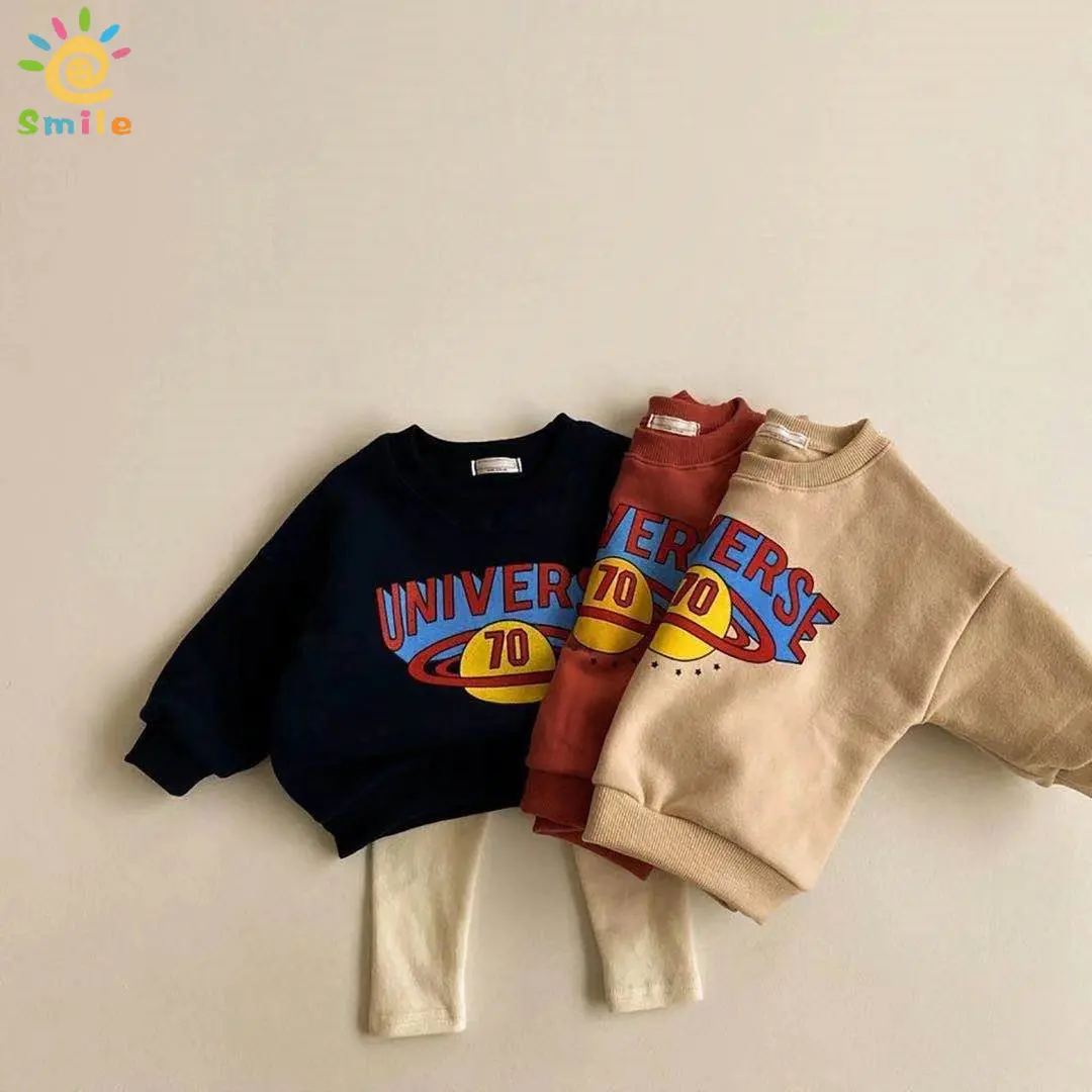 Autumn Baby Casual Long Sleeve Sweatshirt Outerwear Boy Planet Letter Tops All-match Sweatshirts Girl Solid Cotton Leggings