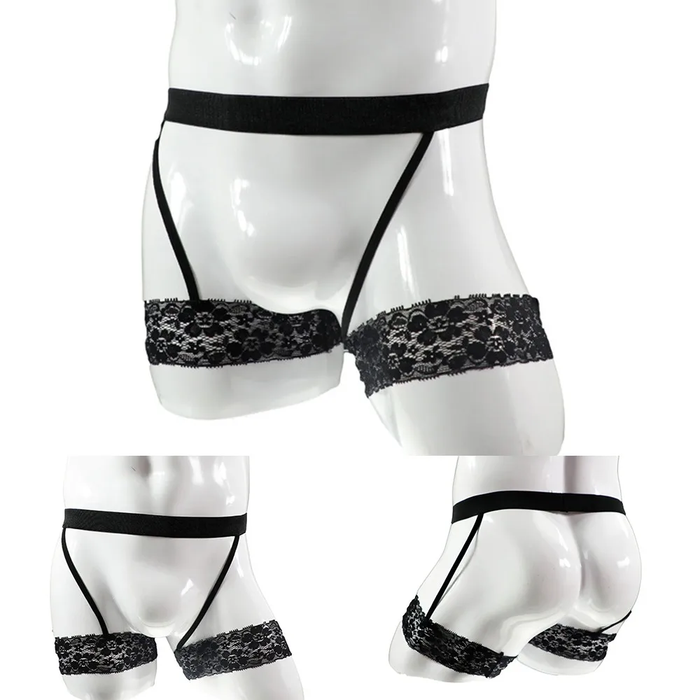 Шорты трусики-стринги мужские трусы черные кружевные подвязки шорты-стринги