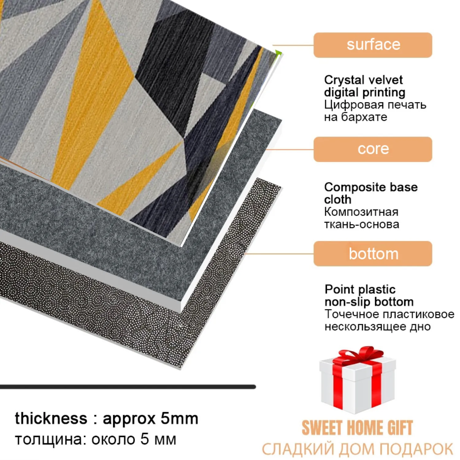 Фото Geometric Carpet for Boys Bedroom Corridor Hallway Rug Persian Living Room Area Rug Flannel Rugs for Kitchen Entrance Doormat №4