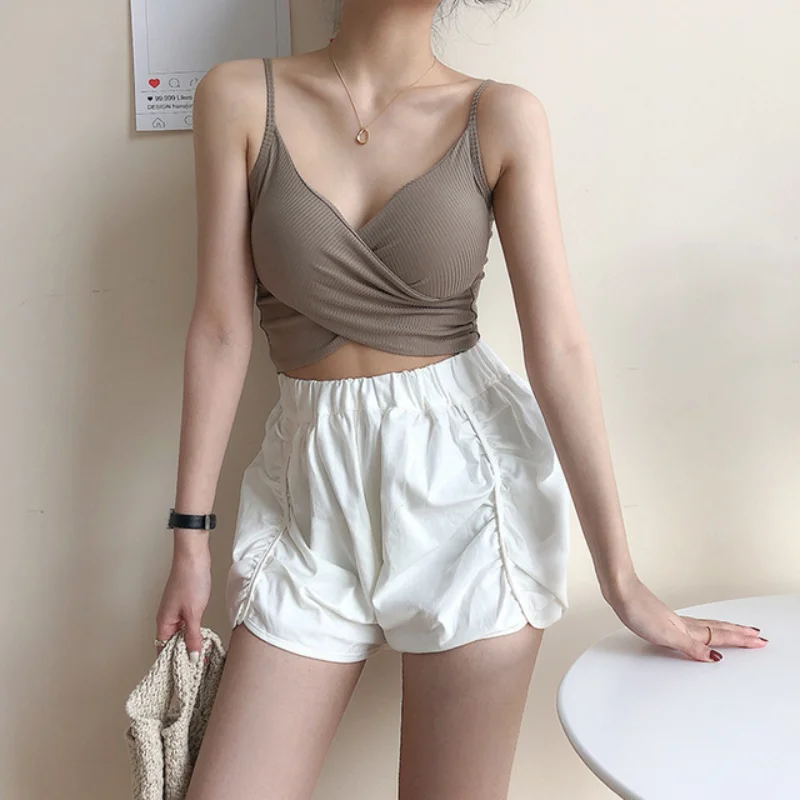 

Sexy Female V-Neck Top Solid Color Beautiful Crop Top Soft Seamless Lingerie Fashion Camisole