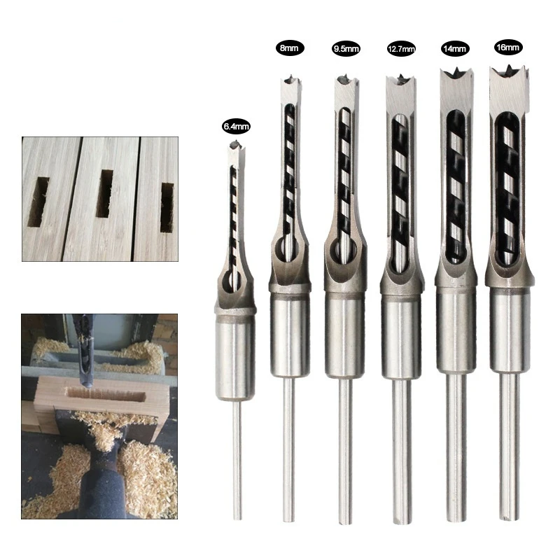

HSS Twist Drill Bits Woodworking Drill Tools Kit Set Square Auger Mortising Chisel Drill Set Square Hole Extended Saw 6.4mm~16mm