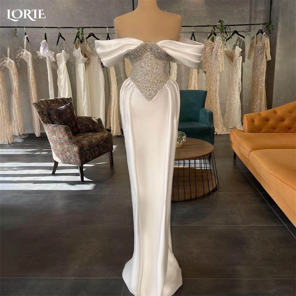 

LORIE Elegant Mermaid Formal Evening Dresses Off Shoulder Glitter Elastic Satin Solid Prom Dress Sparkly Arabia Party Gowns 2023