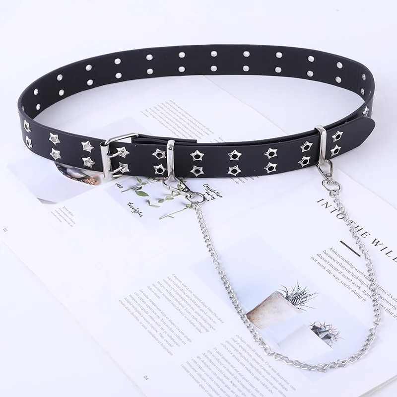 

Star eyelet button women's versatile sweater belt fashion chain decoration wide belt women