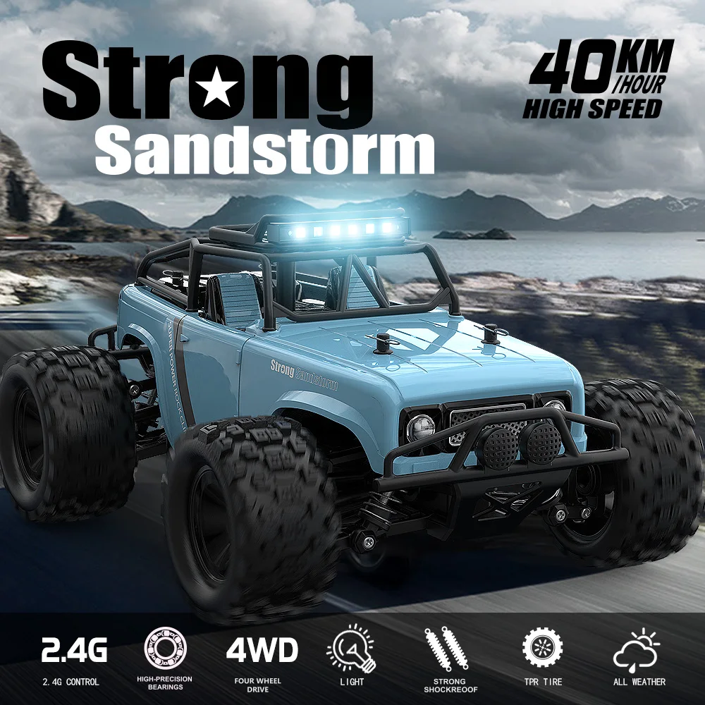 

Rc Light Road Speed Scale Drift High With Control Cars 40KM 2.4Ghz Rock 4WD Off Truck Monster Crawler 1:18 Toys LED Remote