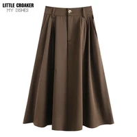 elegant midi skirt women 2022 spring a line high waist long skirt black autumn korean style apricot coffee girl pleated skirts