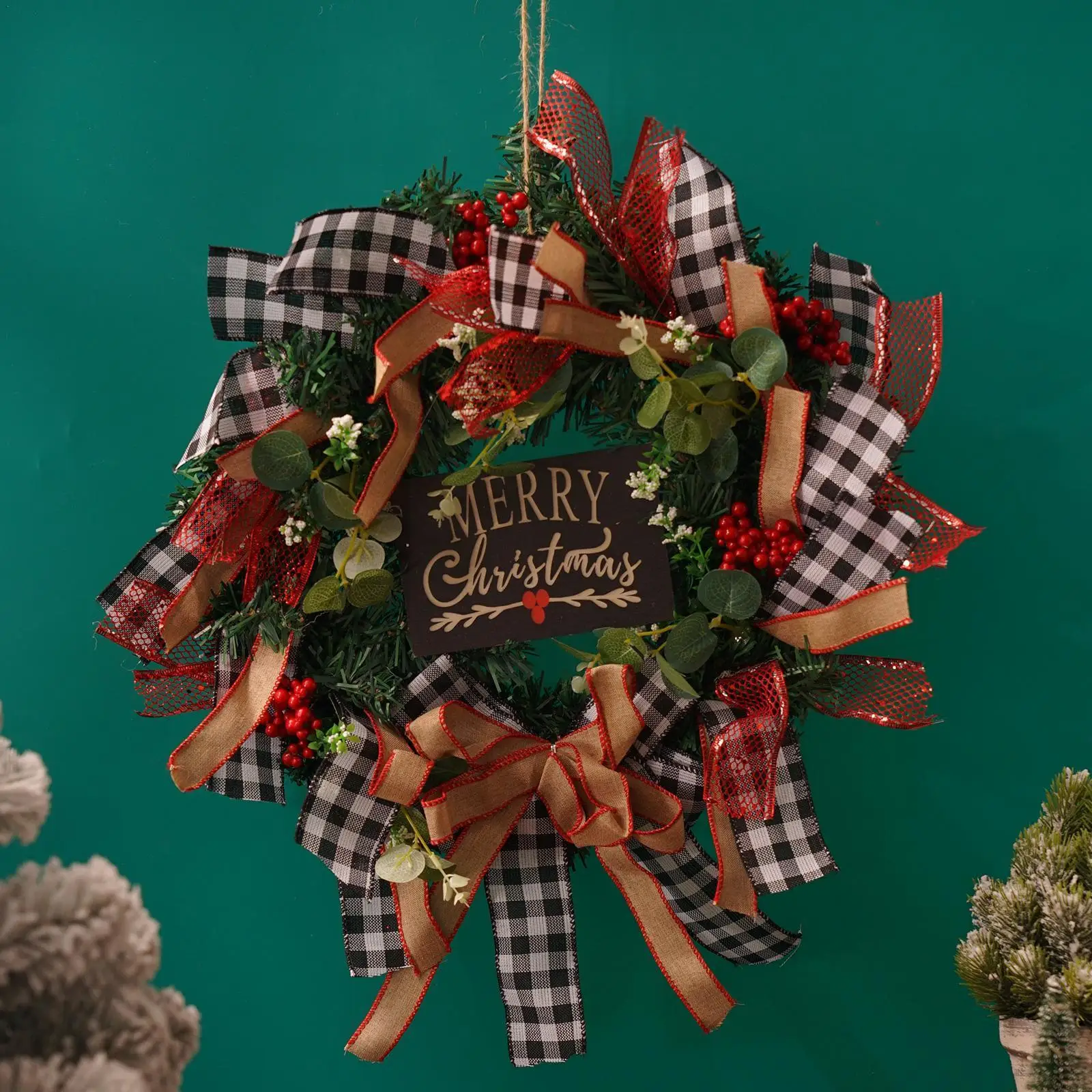 

Santa Claus Merry Christmas Wreath With Bow Christmas Oranments Door Garlands Decoration Hanging Xmas S3p8