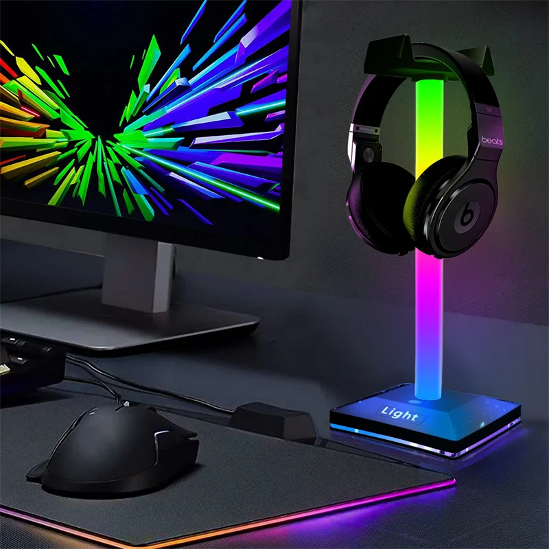 

RGBIC Headphone Stand Dreamcolor LED Light Gaming Headset Holder Type-c USB Port Desktop PC PS4 PS5 Xbox Earphone Accessories