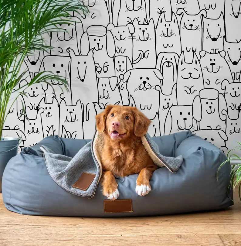 

Kids Wallpaper Peel and Stick Cute Drawing Dogs Wallpaper Dog Face Pattern Wall Mural