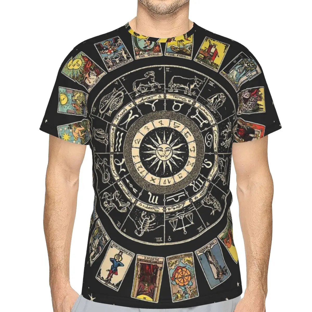

Wheel Of The Zodiac Astrology Chart TheMajor Arcana Tarot Polyester TShirts Art Men Graphic Tops Thin T Shirt Round Neck