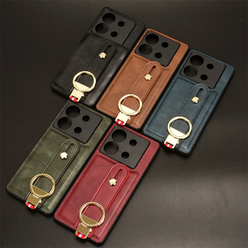 Для Infinix Zero 30 5G X6731 Роскошный кожаный чехол наручный ремешок с откидной ножкой