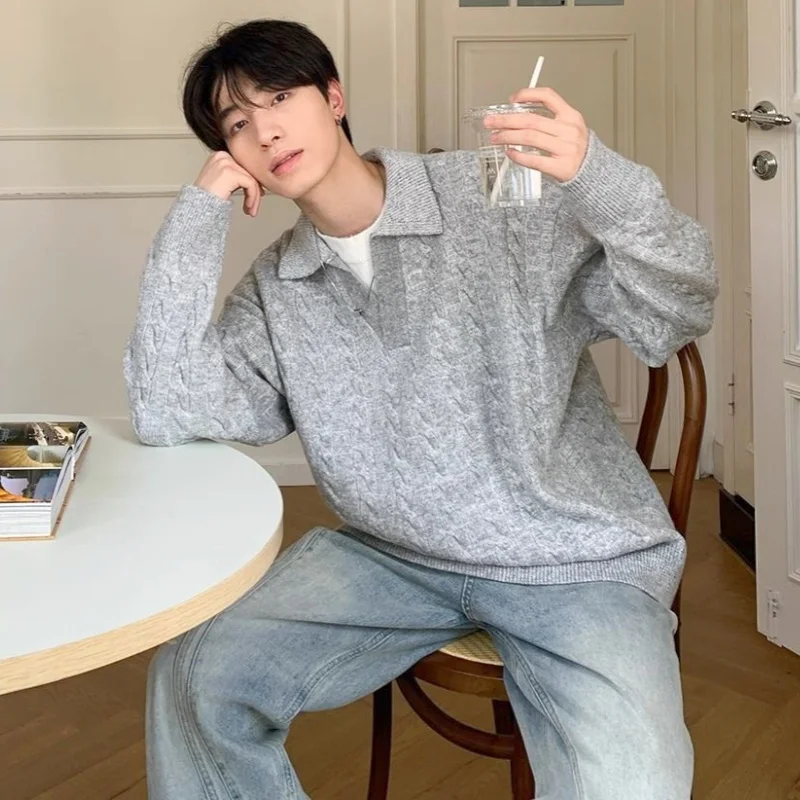 Высококачественный свитер-поло с лацканами рубашки v-образным вырезом свободные