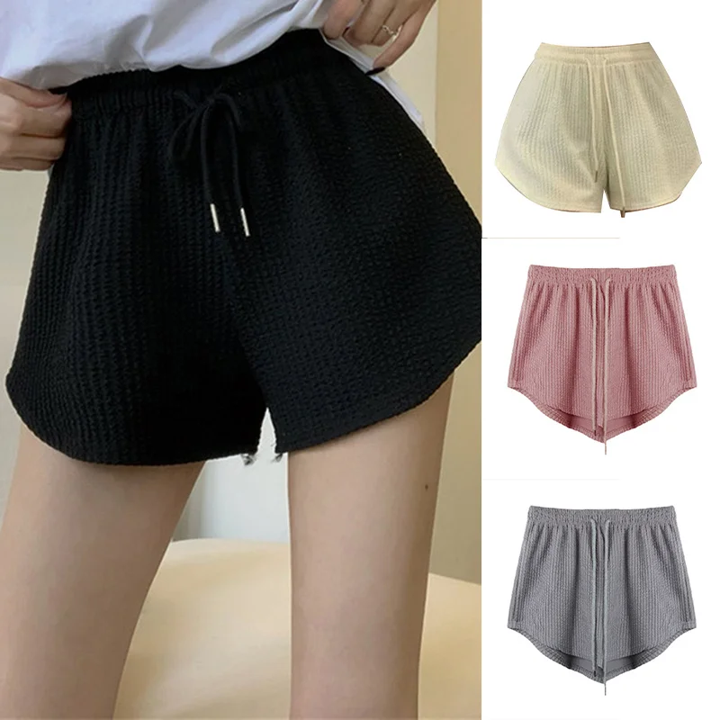 

Women Shorts Summer High Elastic Lace Up Drawstring Wide Leg Sweat Short M-2XL