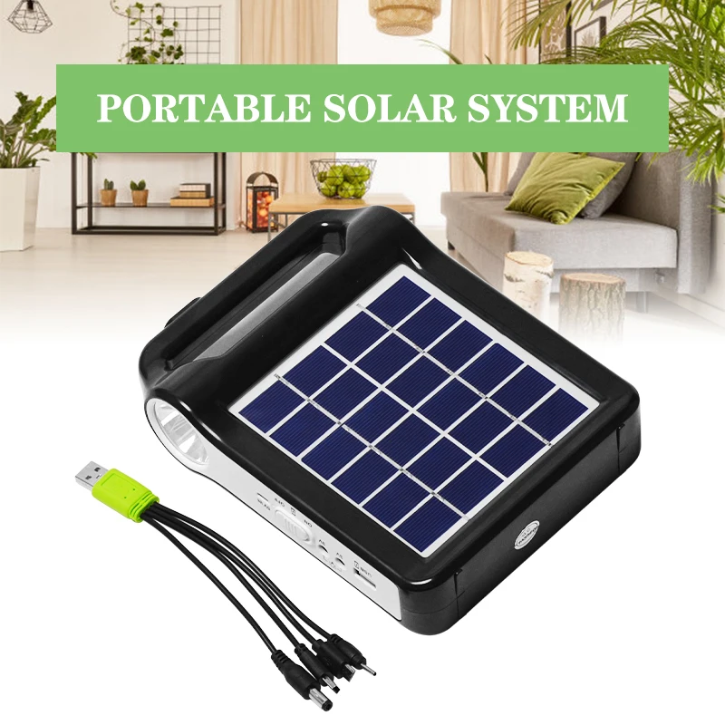 

Solar Panel Power USB Charger Storage Generator Home System Kit Rechargeable 9W 2400mAh Portable ABS Solar Generator System