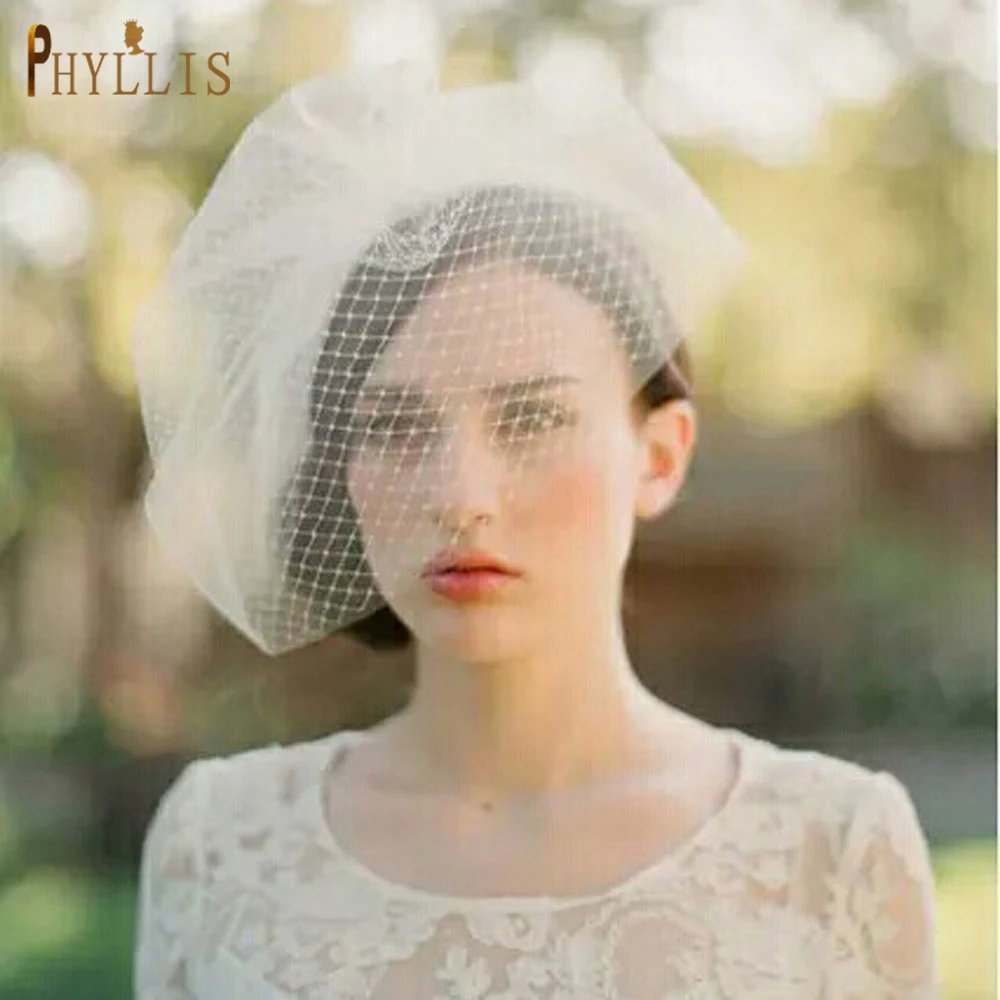 

JM05 Bridal Birdcage Veil Wedding Hair Accessories Double layer White Blusher Veil Short Veil Luxury Wedding Party Face Veil