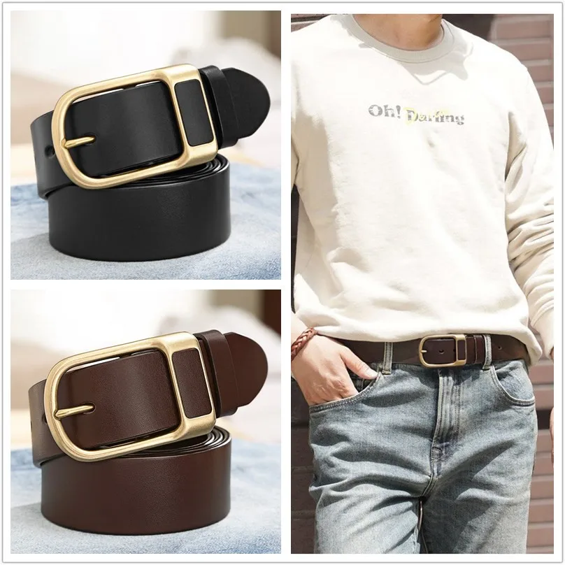 

Genuine Leather For Men's High Quality Buckle Jeans Cowskin Casual Belts Business Cowboy Waistband Male Fashion Designer 2022New