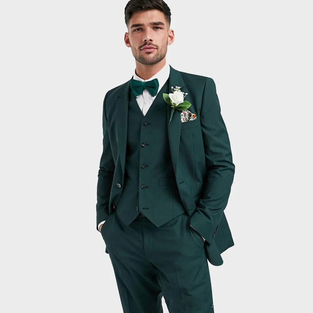 Lastest Dark Green Men's suit Tuxedos Groomsmen Best Man Suits 3 Pieces Wedding Party Suits (Blazer+Pants+Vest) Costume Homme