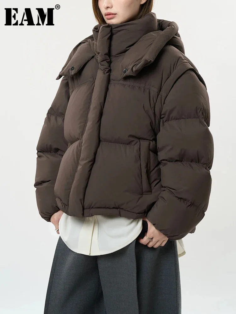 [EAM] 2-сторонняя съемная пуховая куртка большого размера новая теплая женская