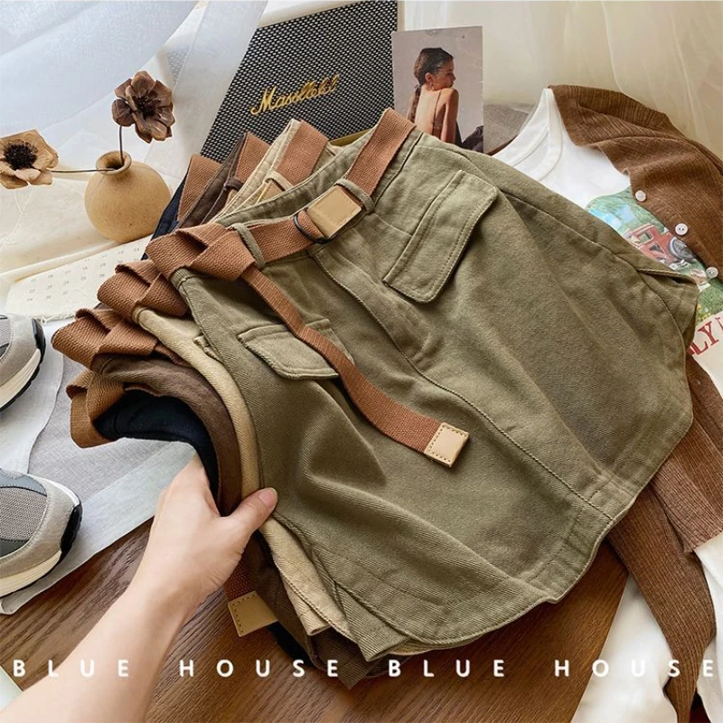 

Irregular Pocket Cargo Short Skirt Women Youth High Waist Mini Demin Skirt Female Y2k Summer Sashes Fake Pocket Faldas Mujer New