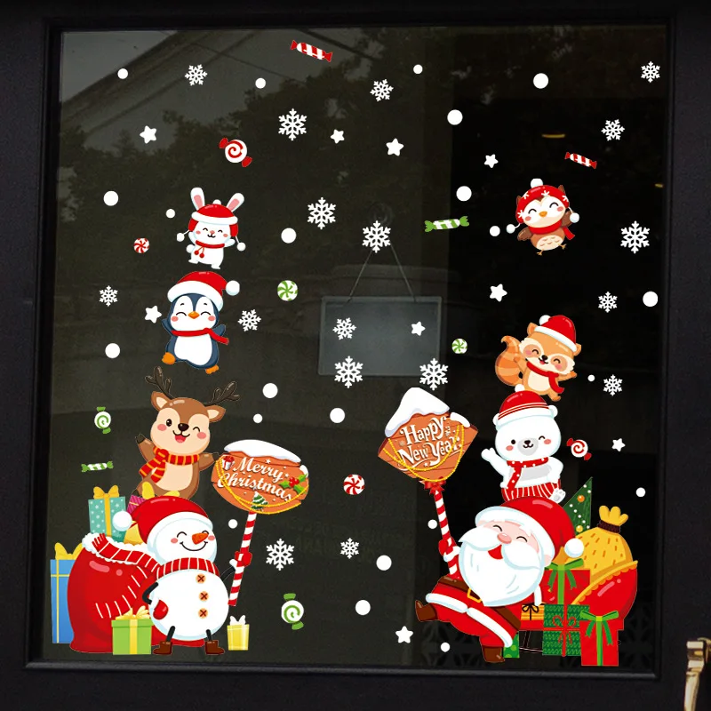 

60*90cm Christmas Window Wall Stickers Christmas Decoration Art Decals Home Christmas Ornaments Marry Xmas Gifts New Year 2023