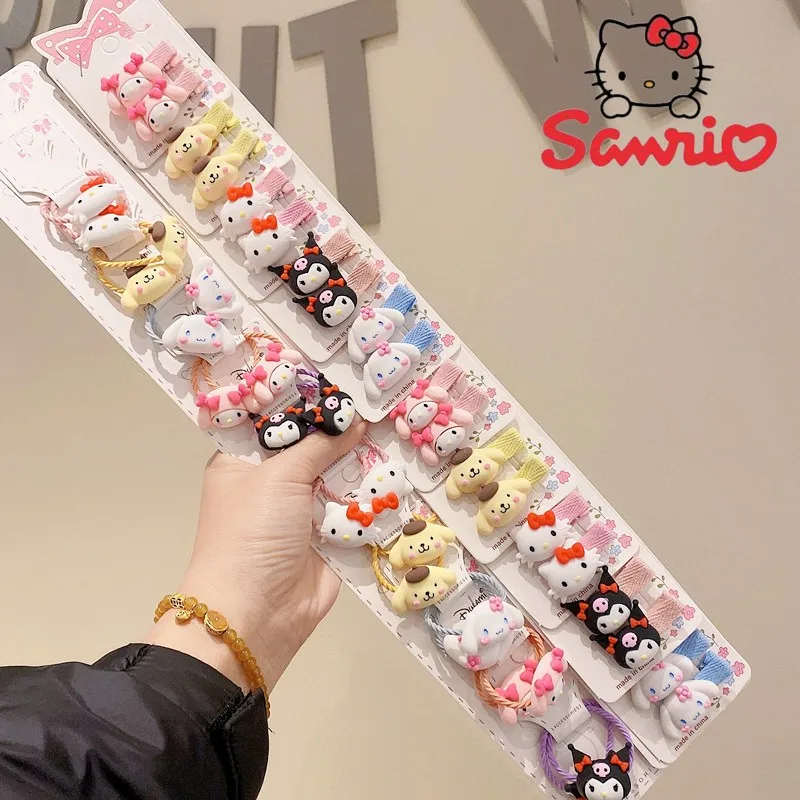 

Sanrio 10 Pairs Of Hello Kitty Cinnamoroll My Melody Kuromi Kawaii Hair Clip Leather Clip Pink Cartoon Girl Hair Accessories