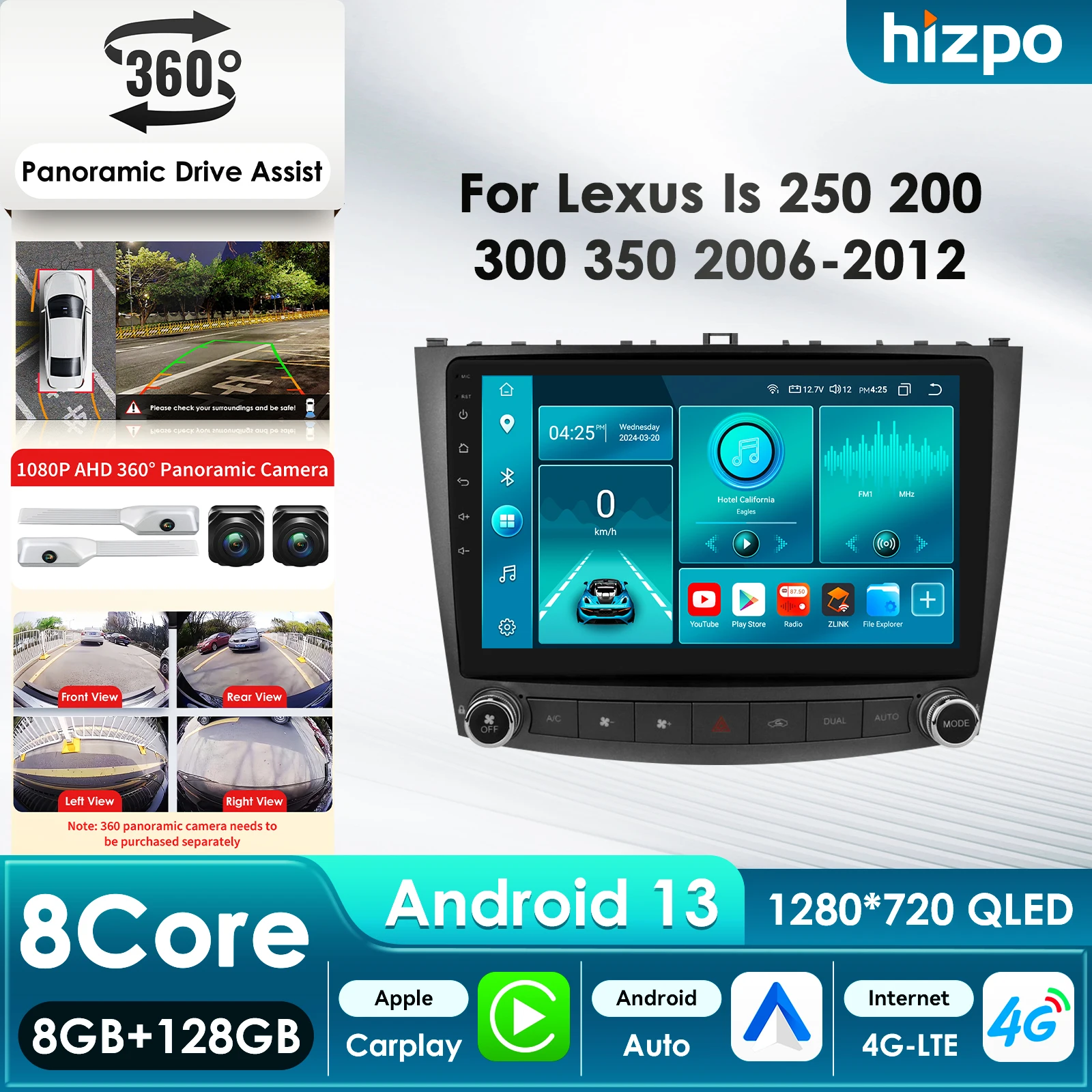 Фото Hizpo 8-ядерный DSP автомобильный мультимедийный плеер для Lexus IS250 IS300 IS200 IS220 IS350 Carplay 4G авторадио RDS GPS интеллектуальные системы №1