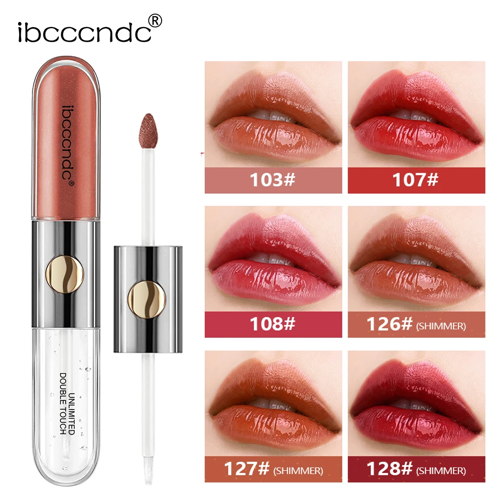 

6 Colors Double Head Lip Glaze Top Coat Long Lasting Lipgloss Tint Non-Fading Lip Raincoat Oil
