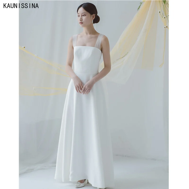 Фото Длинные свадебные платья-трапеции в стиле бохо KAUNISSINA простые белые платья с