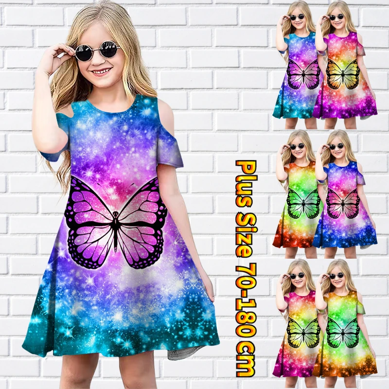 

Летнее милое платье с коротким рукавом, круглым вырезом и принтом бабочек