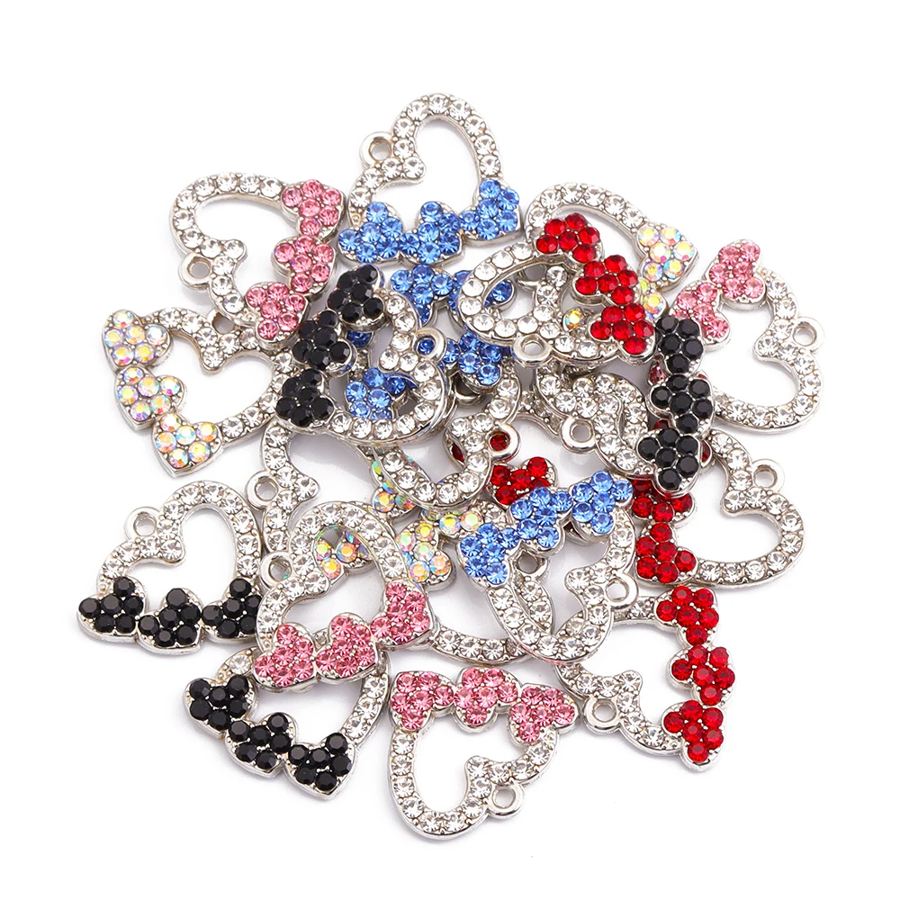 10 шт. Разноцветные Подвески в виде сердца с кристаллами