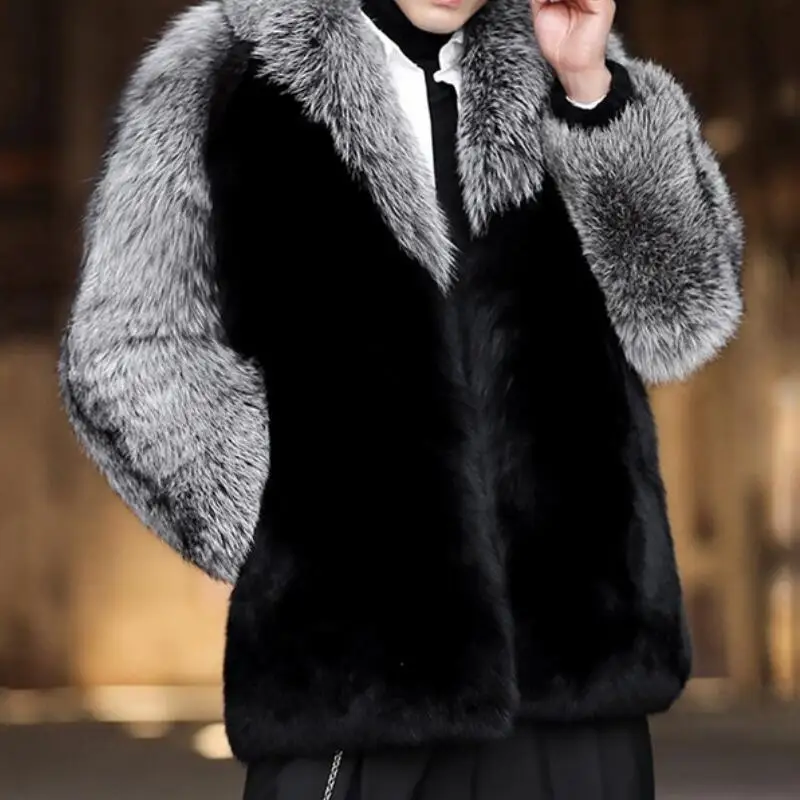 

Мужское Свободное пальто с имитацией лисьего меха, Осень-зима
