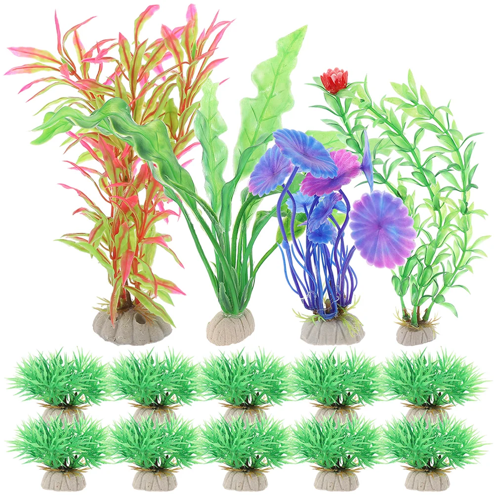 

28 Pcs Aquarium Landscaping Fish Tank Decors Supplies Fake Grass Plants Aquatic