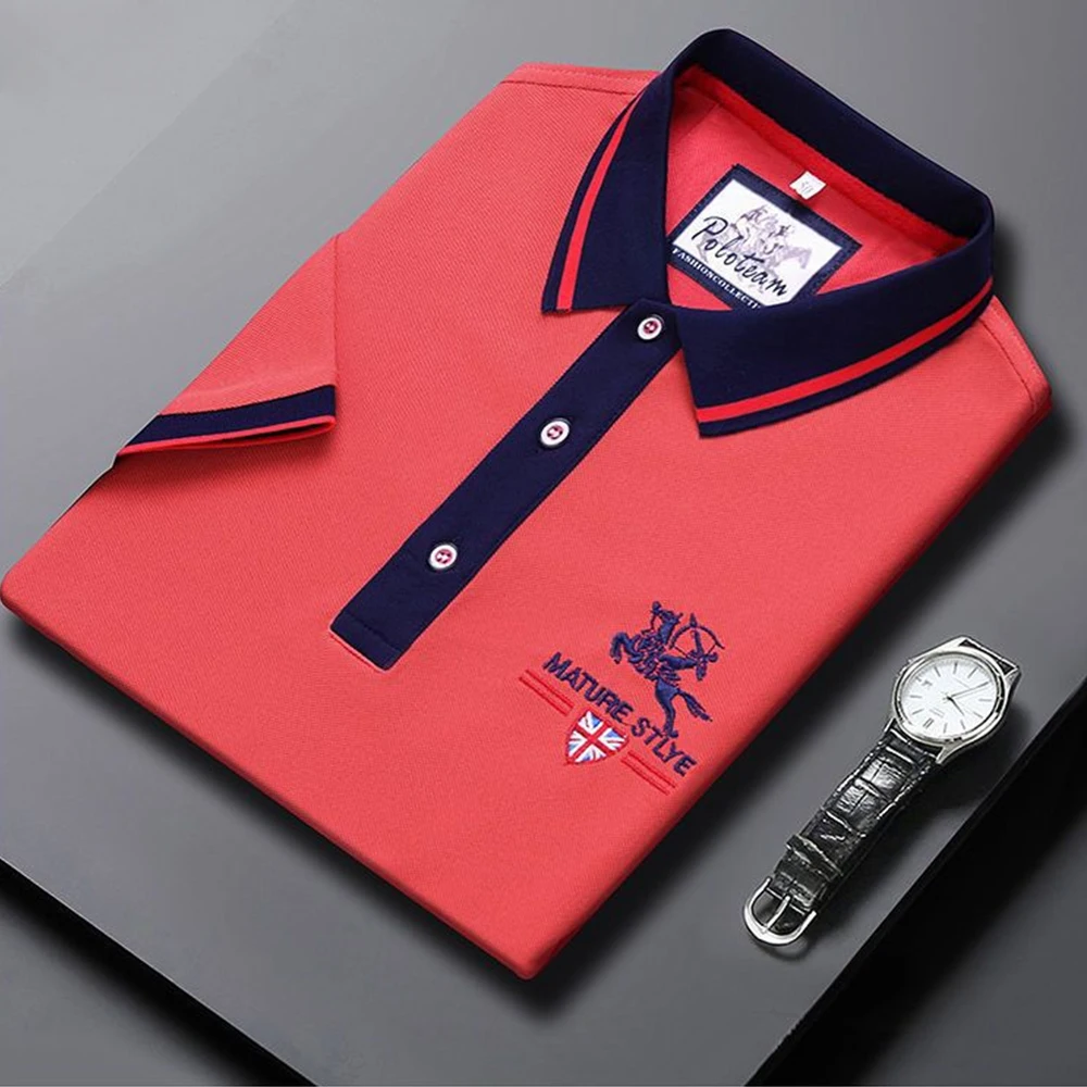

New Men's Business Casual Short Sleeve T-shirt Thin Men's Solid Color Embroidered Cotton Polo Shirt